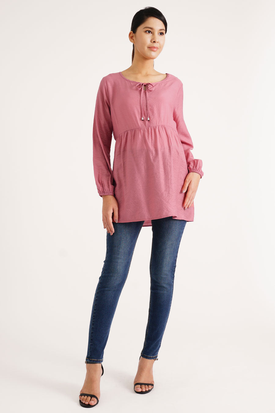 Drawstring Neckline Nursing Blouse