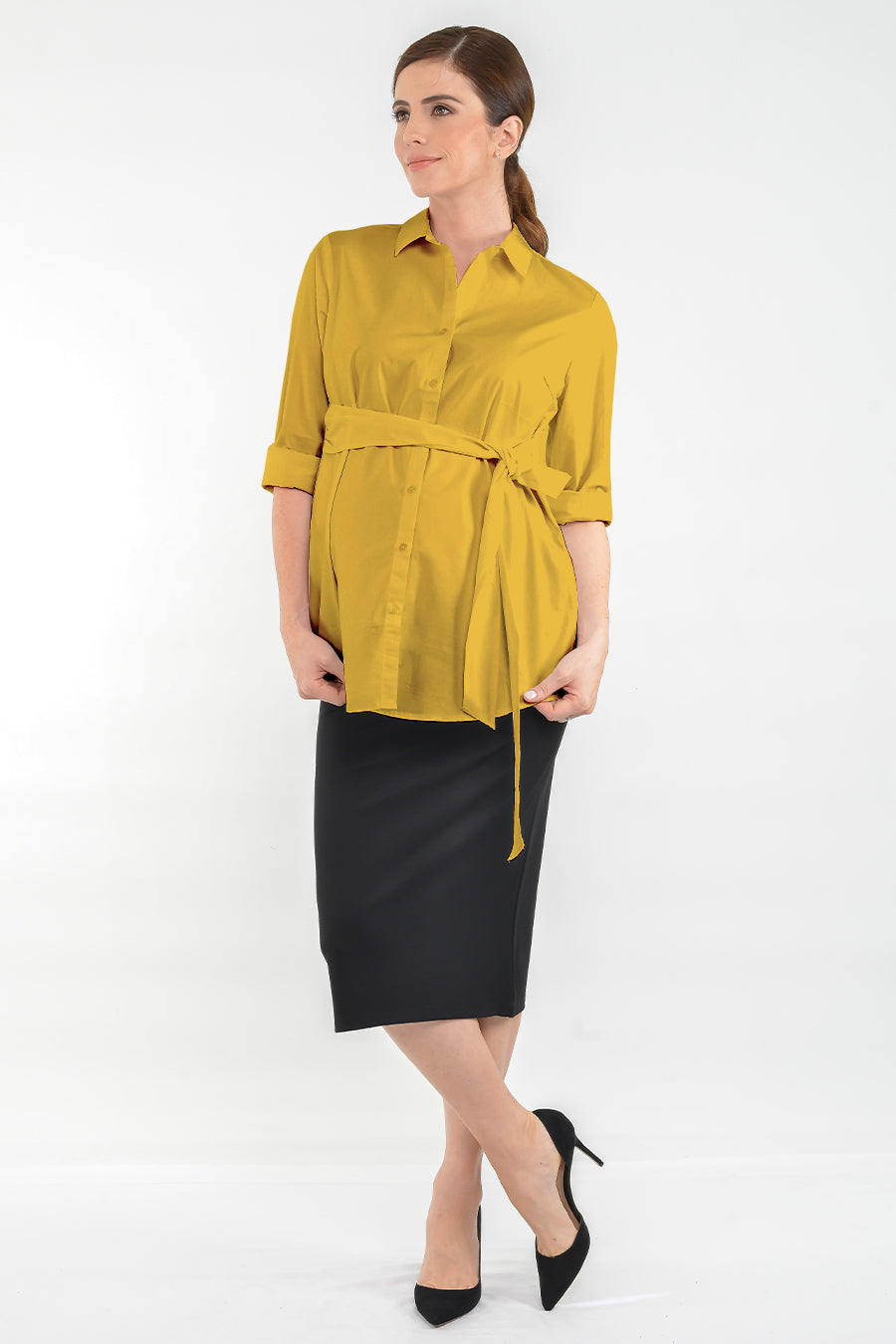 Mustard Maternity Nursing Tie Front Shirt