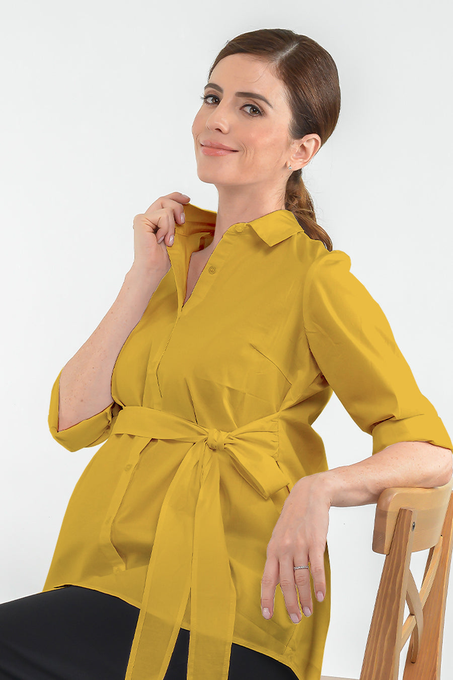 Mustard Maternity Nursing Tie Front Shirt