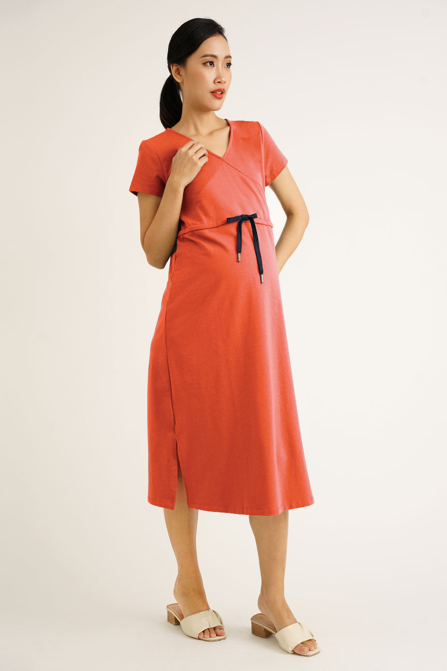 Overlap Drawstring Nursing Dress