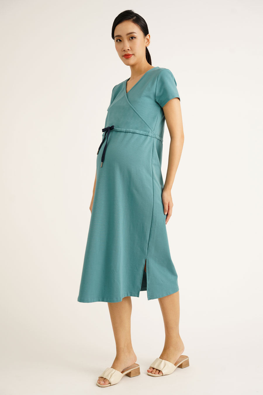 Overlap Drawstring Nursing Dress