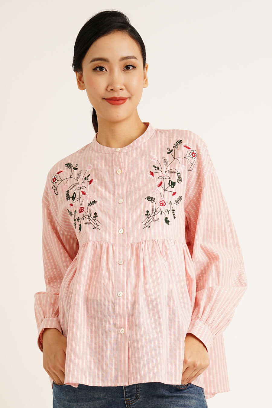 Pink Maternity Embroidered Nursing Blouse