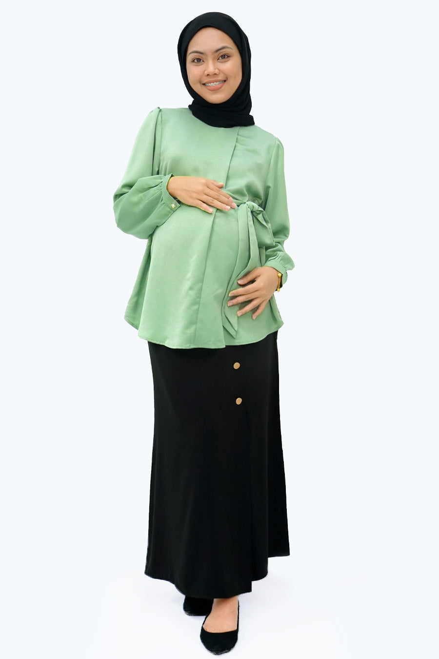 Maternity Full Panel Side Button Maxi Skirt