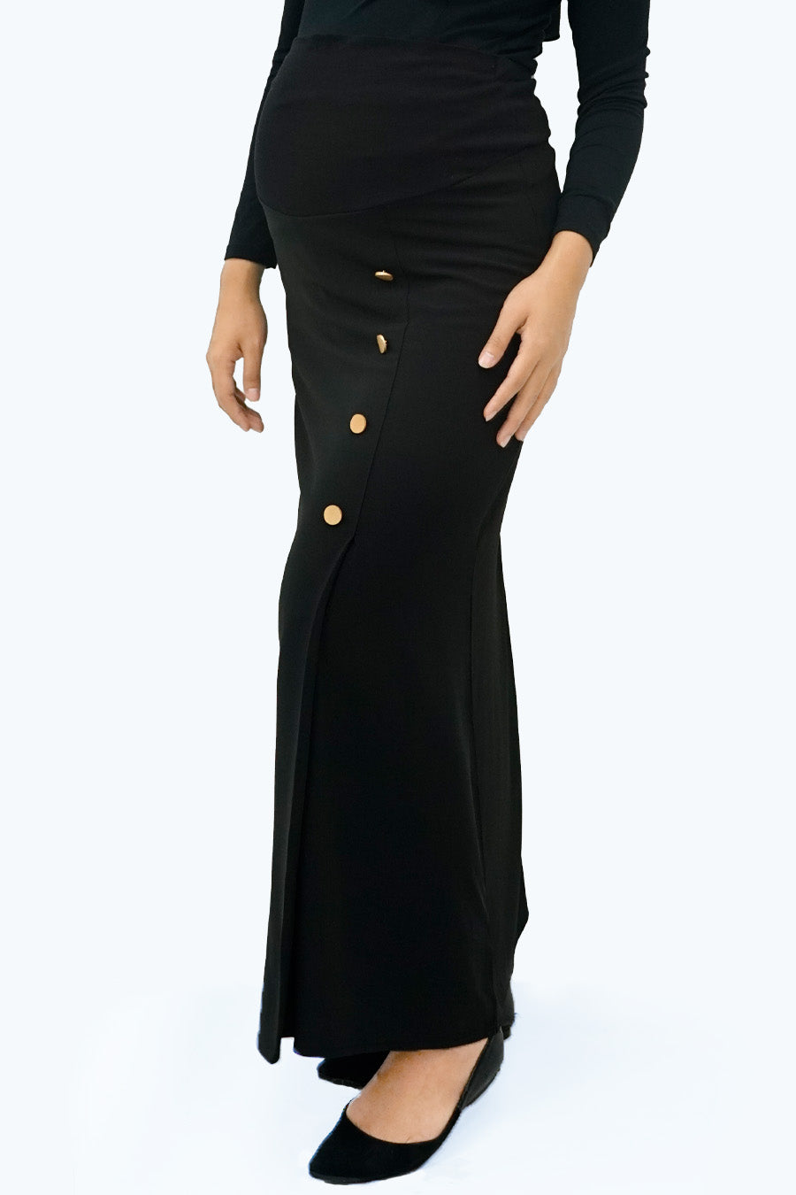 Maternity Full Panel Side Button Maxi Skirt
