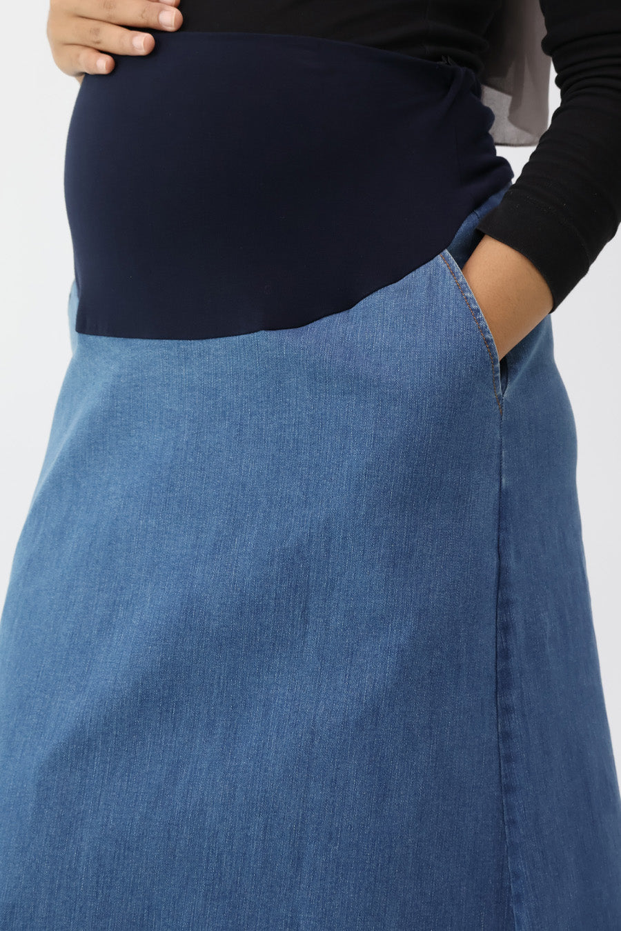 Maternity Full Panel Denim Maxi Skirt