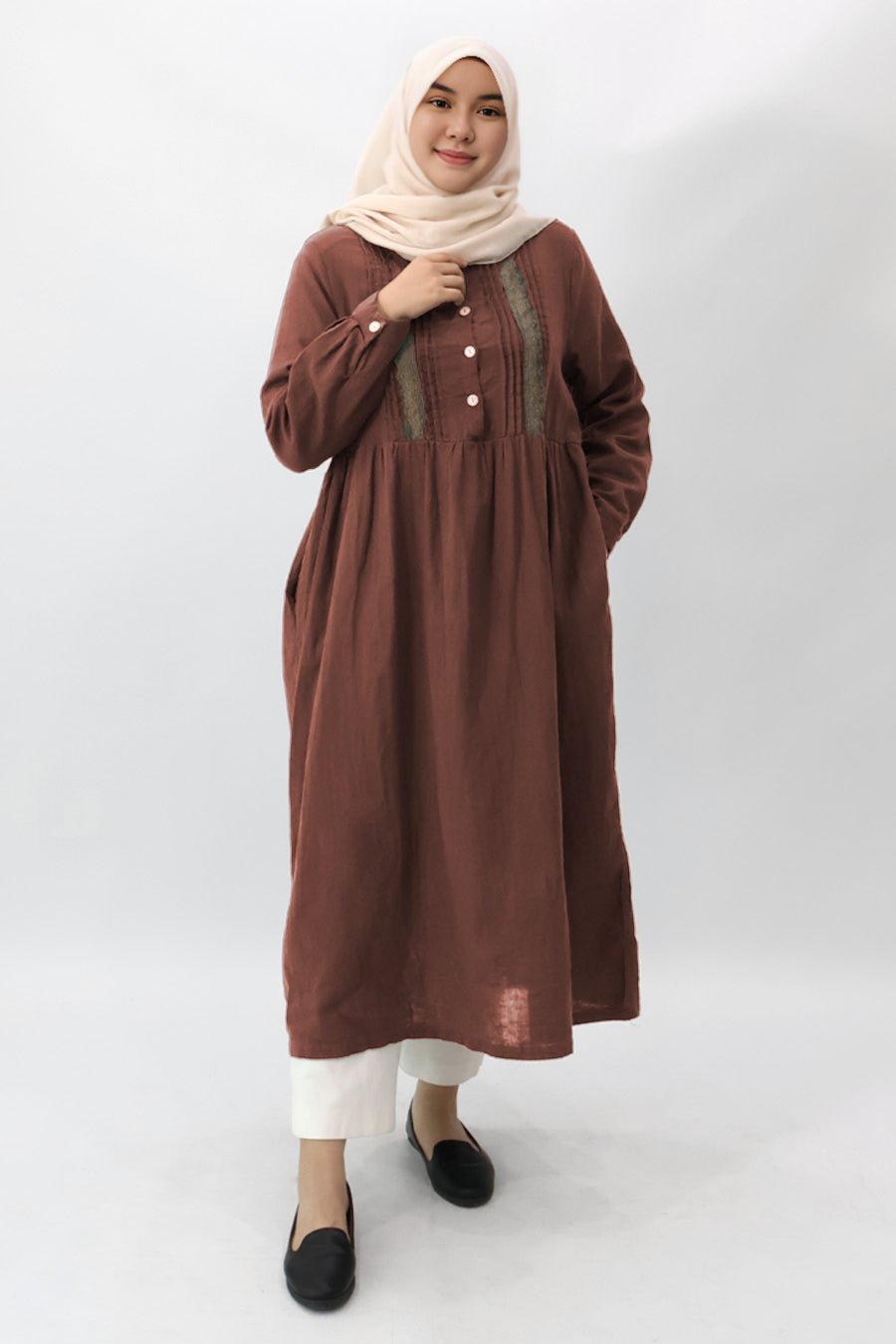 Collar Pintuck Long Dress
