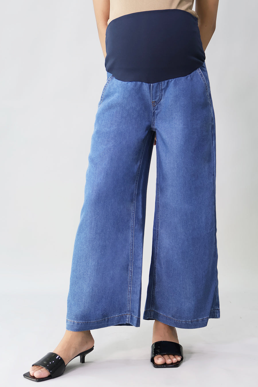 Full Panel Tencel Denim Ankle Wide Leg Pants