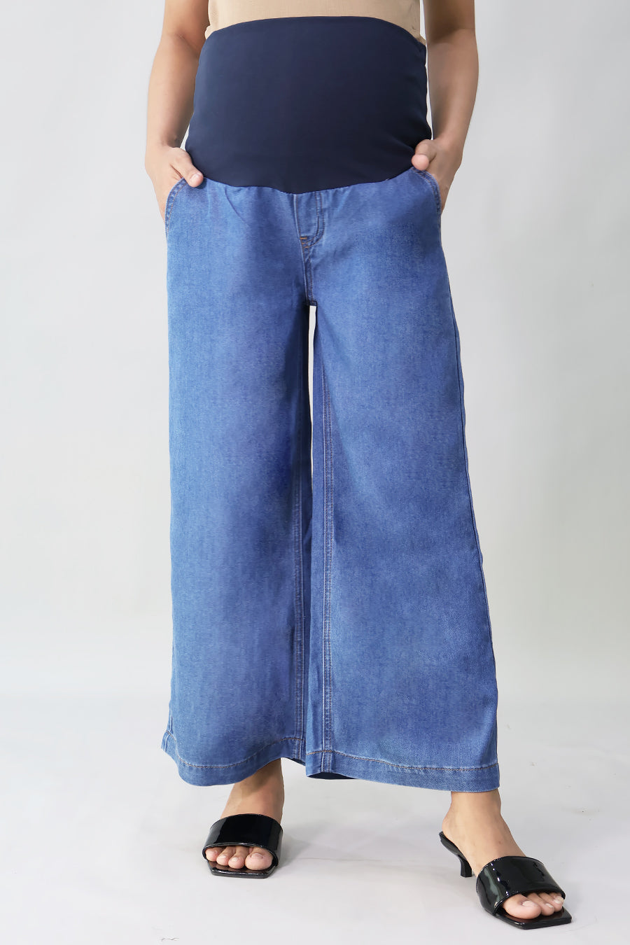 Full Panel Tencel Denim Ankle Wide Leg Pants