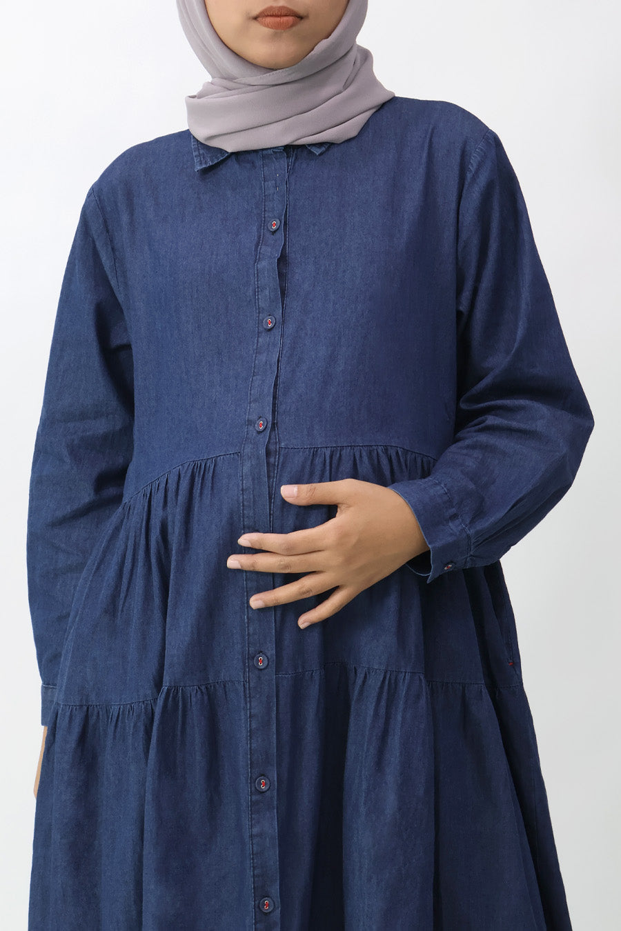 Denim L/S Gathered Shirt Dress