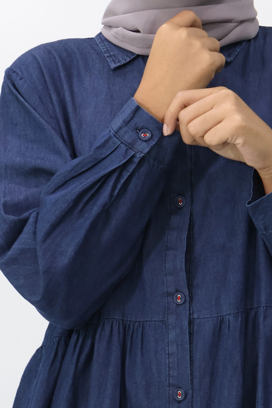 Denim L/S Gathered Shirt Dress