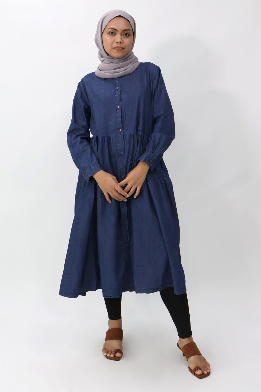 Denim L/S Gathered Shirt Dress
