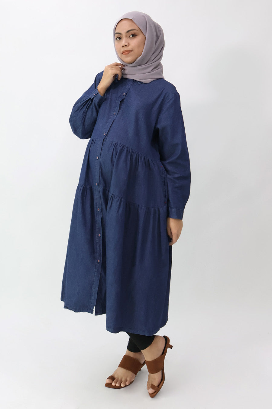 Denim L/S Gathered Shirt Dress