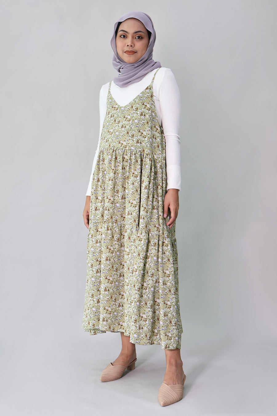 Floral Spaghetti Tiered Midi Dress