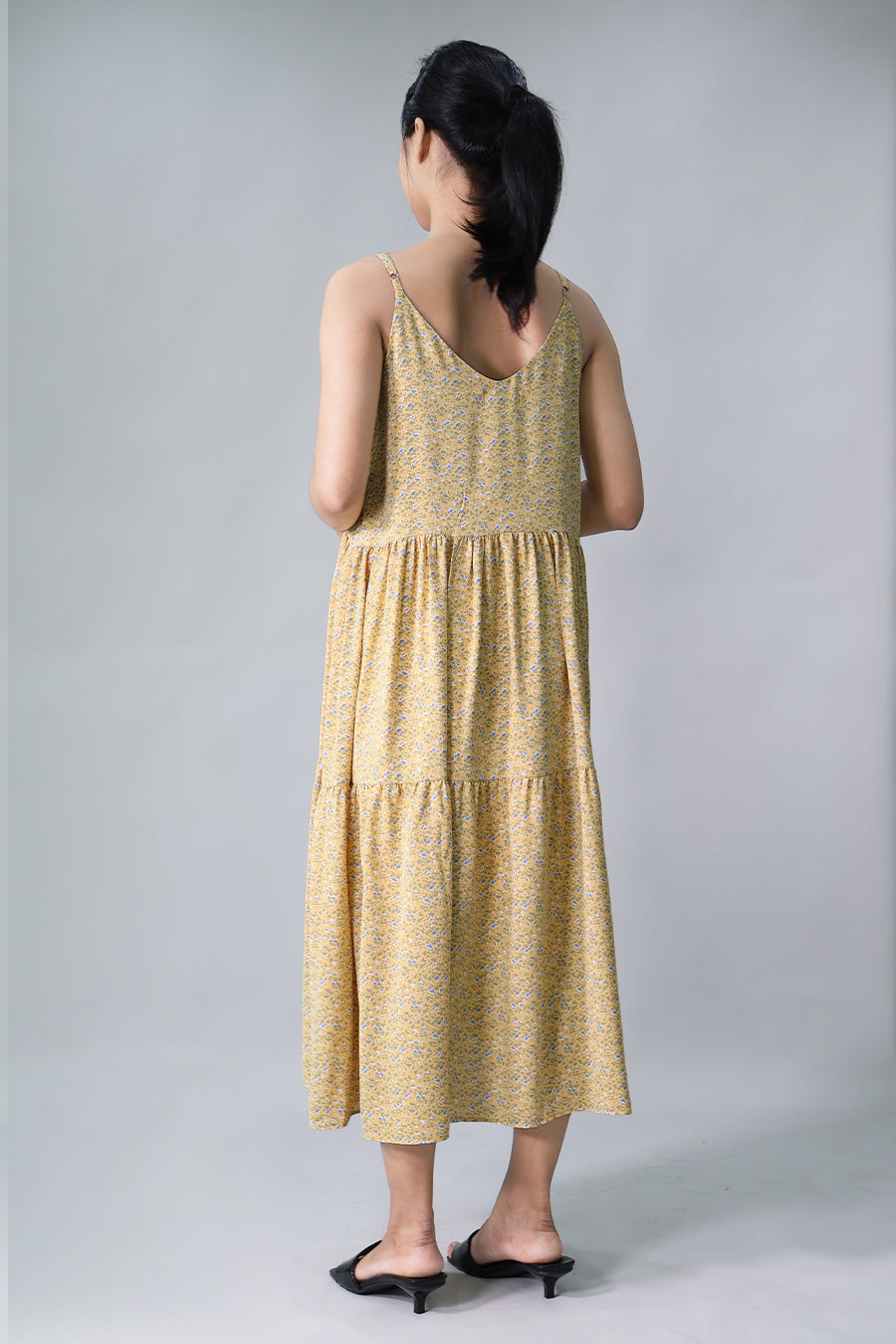 Floral Spaghetti Tiered Midi Dress