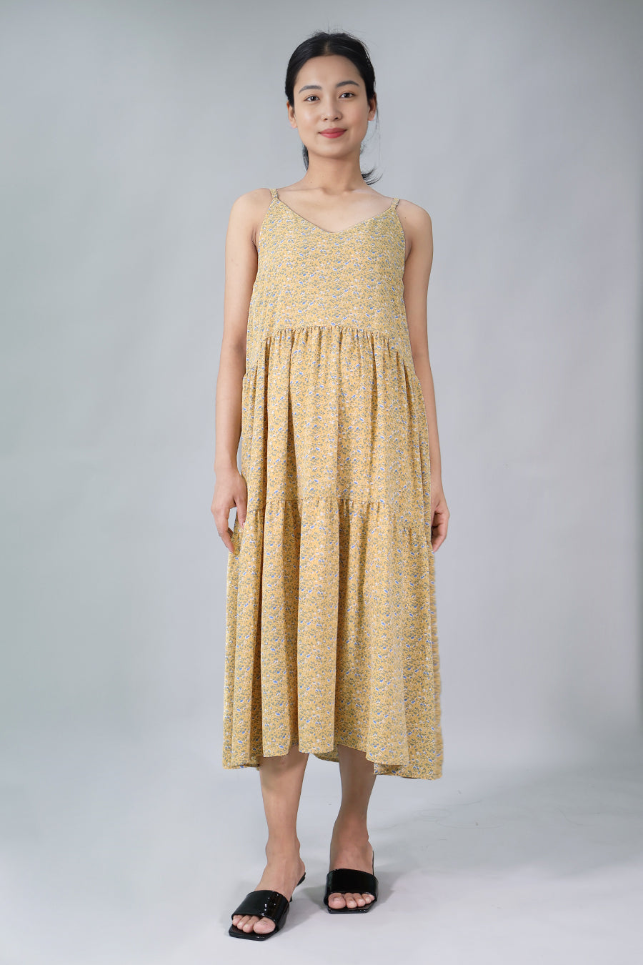Floral Spaghetti Tiered Midi Dress