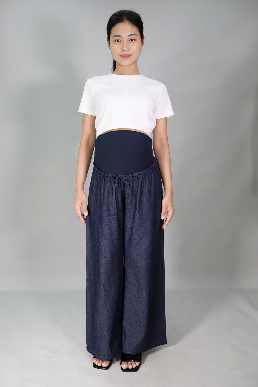 Wide Leg Maternity Chambray Drawstring Pants