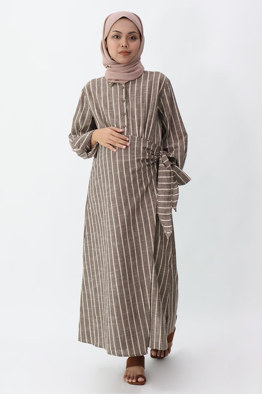 Nursing Striped Wrap Shirt Dress
