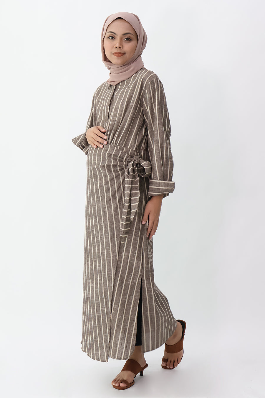 Nursing Striped Wrap Shirt Dress