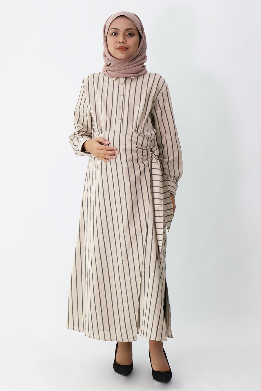 Nursing Striped Wrap Shirt Dress