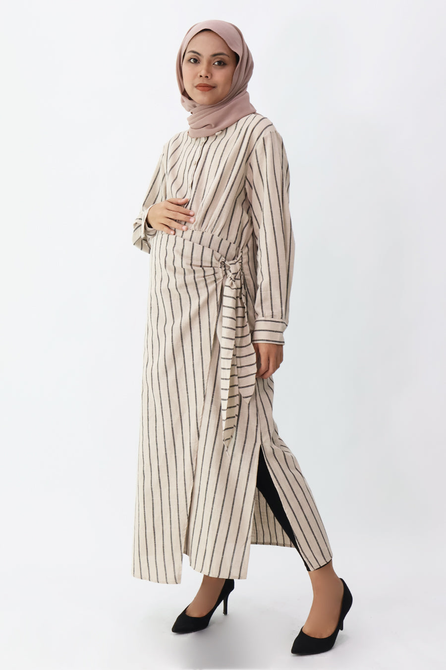 Nursing Striped Wrap Shirt Dress