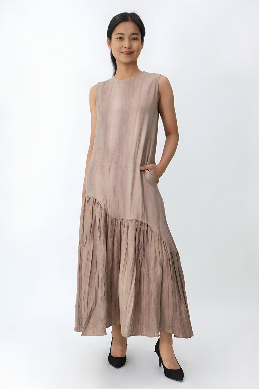 Asymmetrical Gathered Hem Maxi Dress