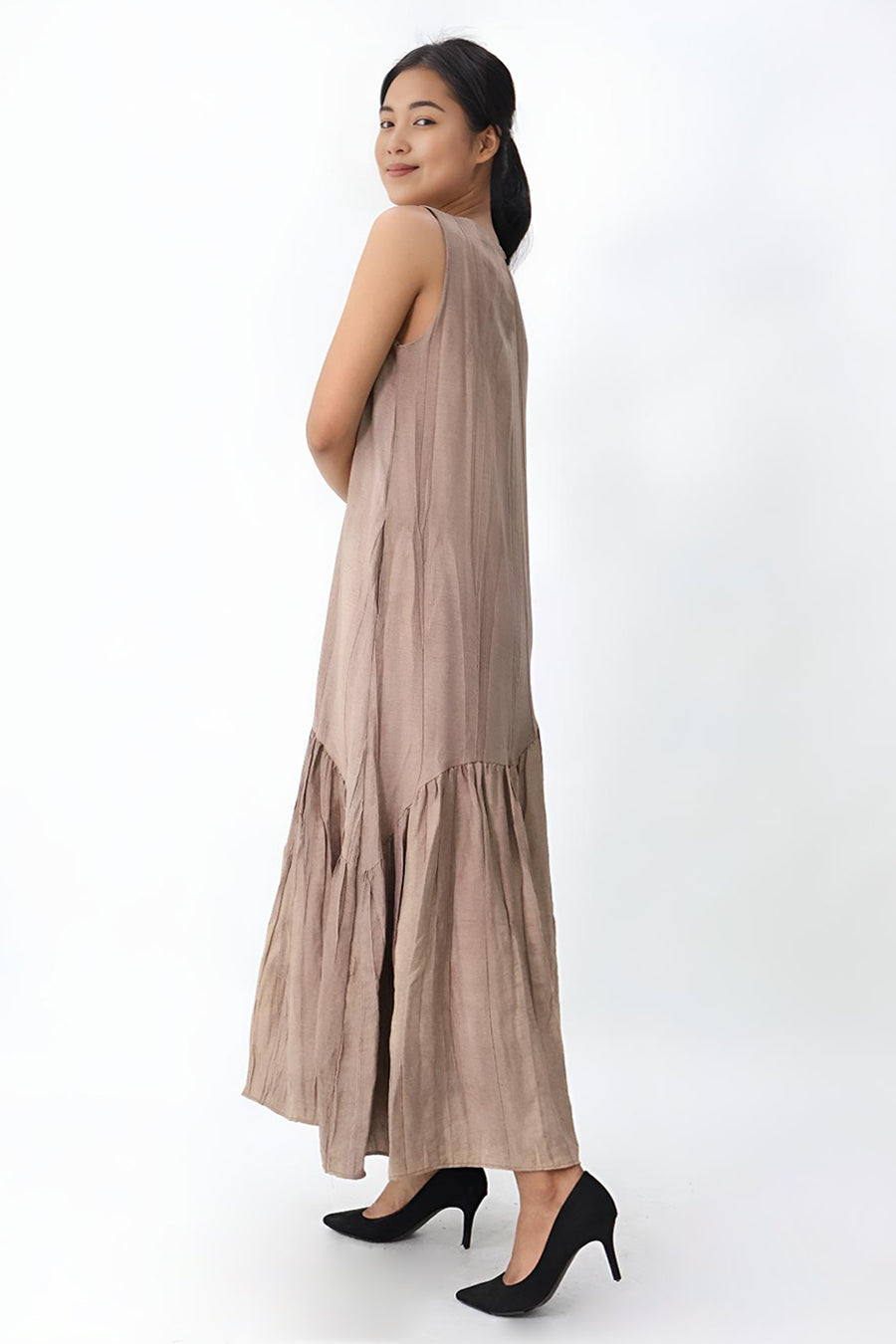 Asymmetrical Gathered Hem Maxi Dress