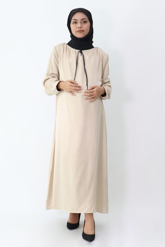 Drawstring Tie Neck Long Dress