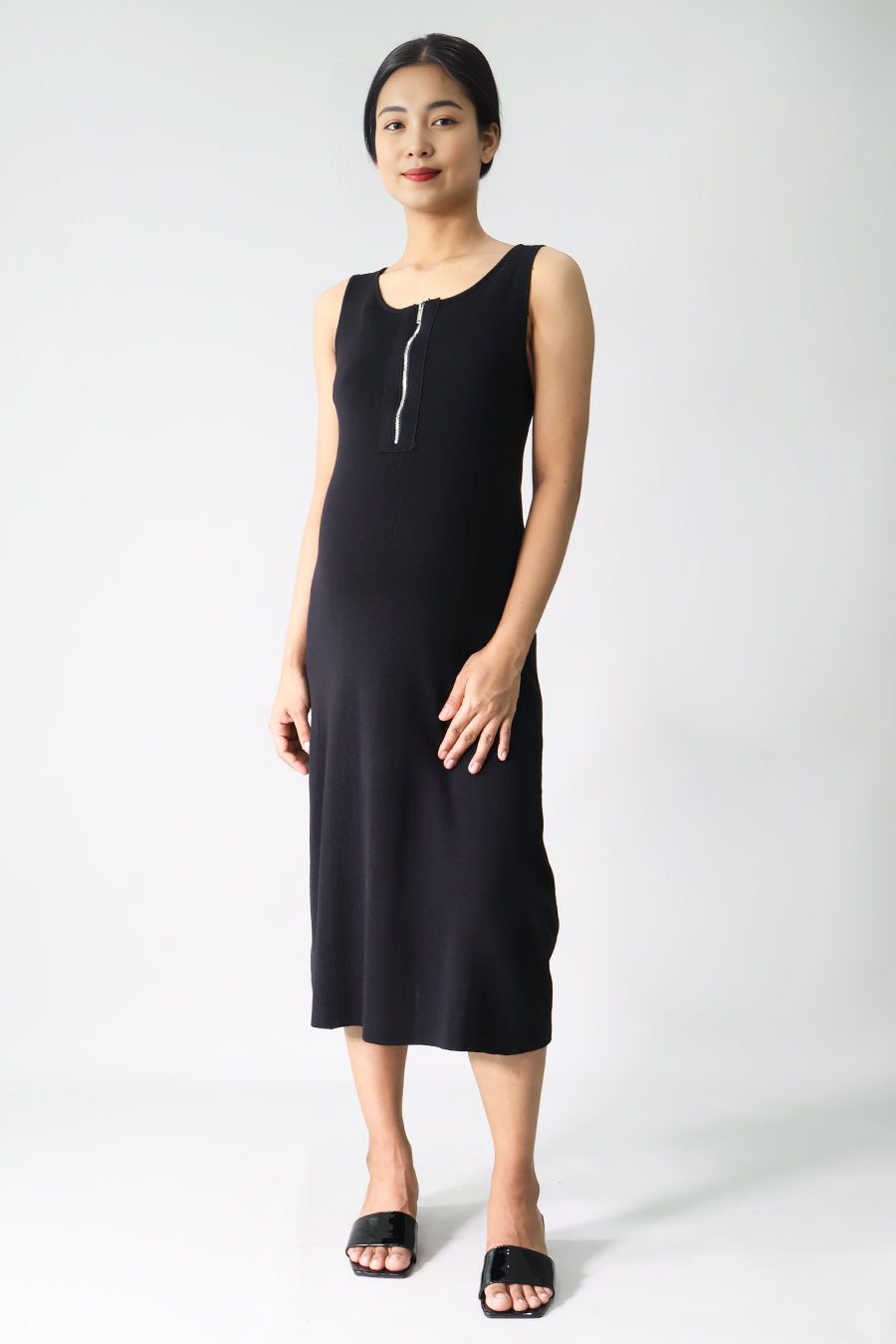 Zipper Front Knit Dress