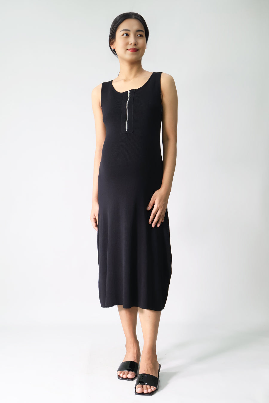 Zipper Front Knit Dress
