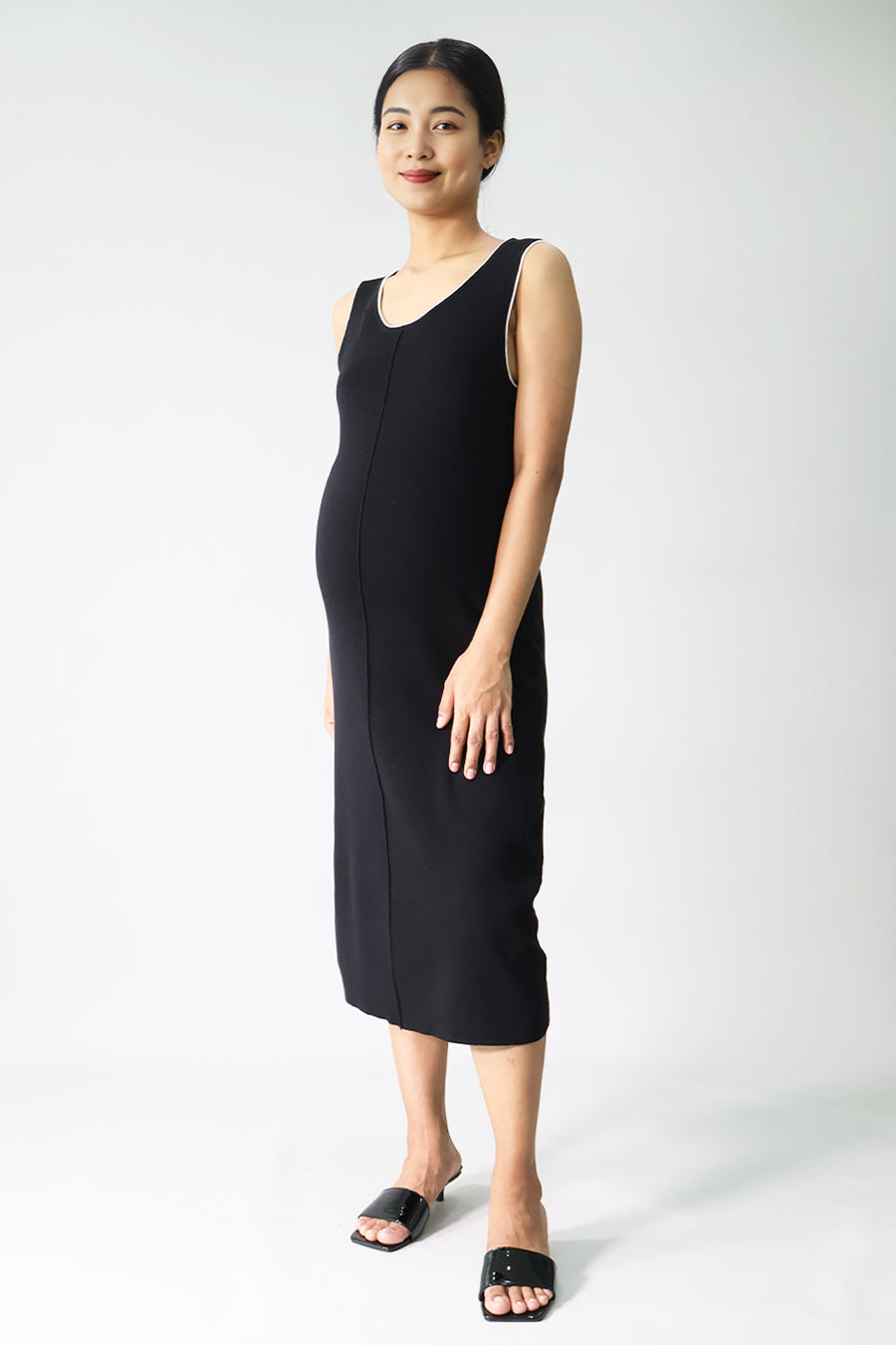 Contrast Trim Knit Midi Dress