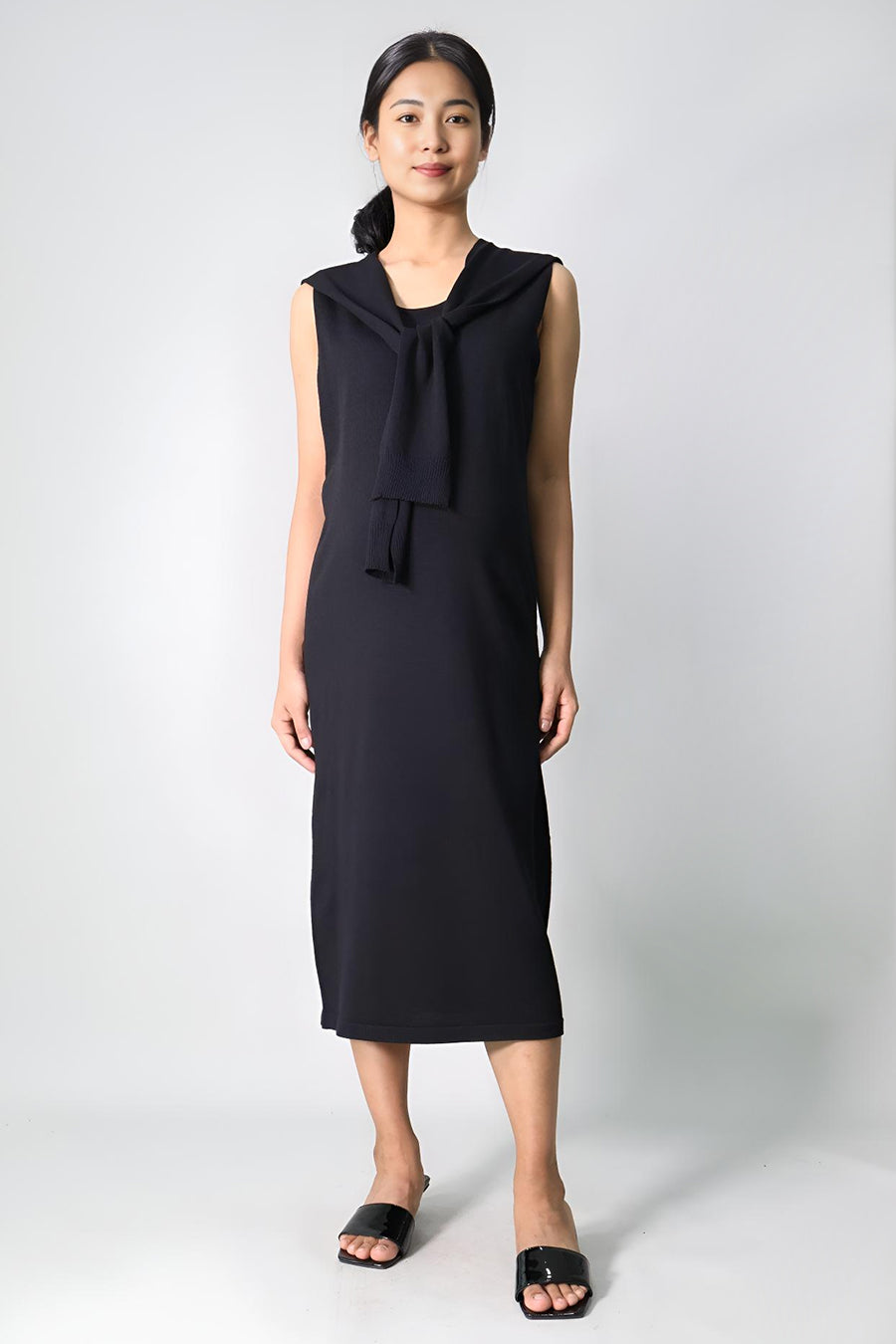 Midi Knit Dress with Scarf