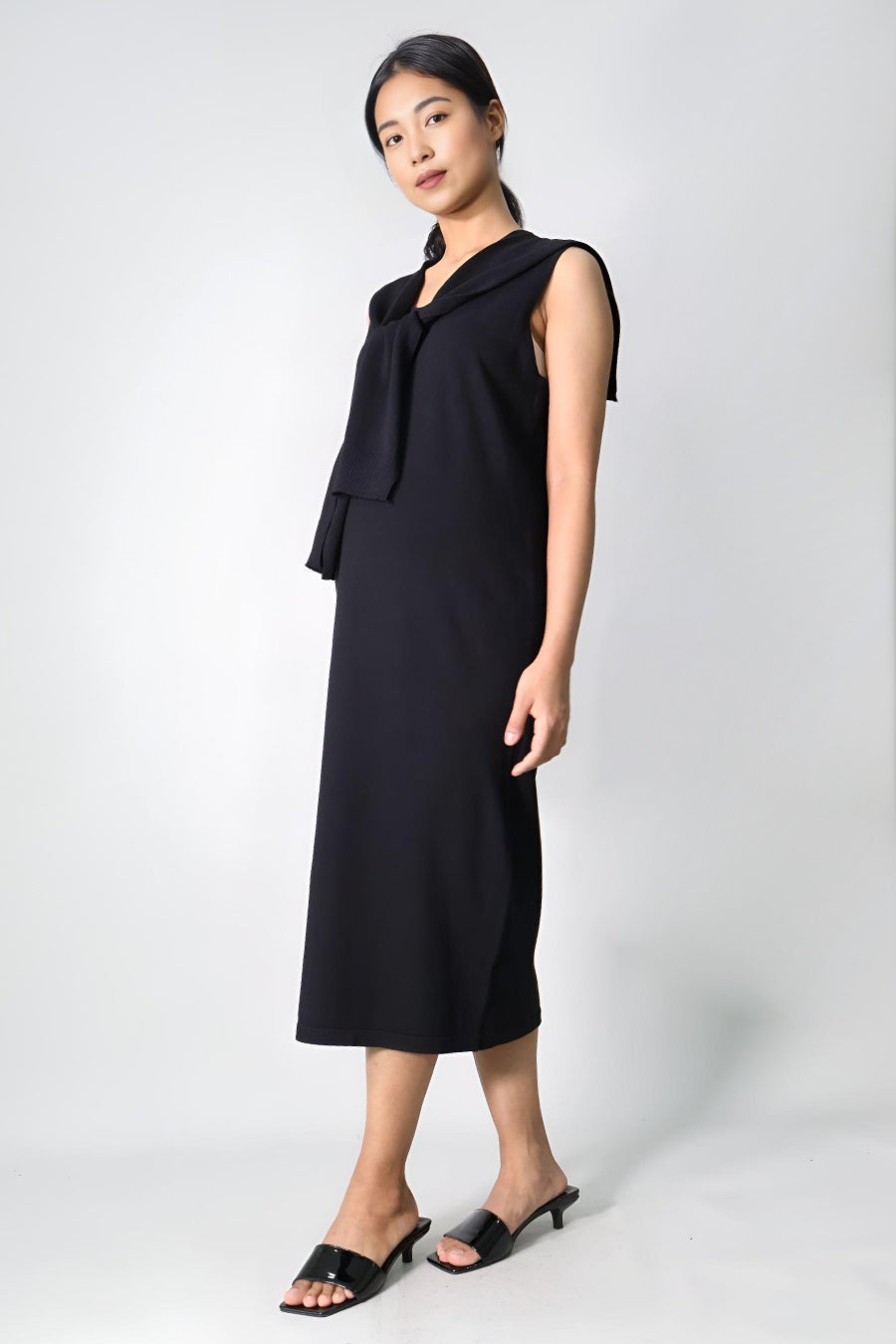 Midi Knit Dress with Scarf