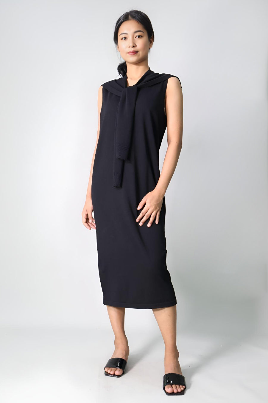Midi Knit Dress with Scarf