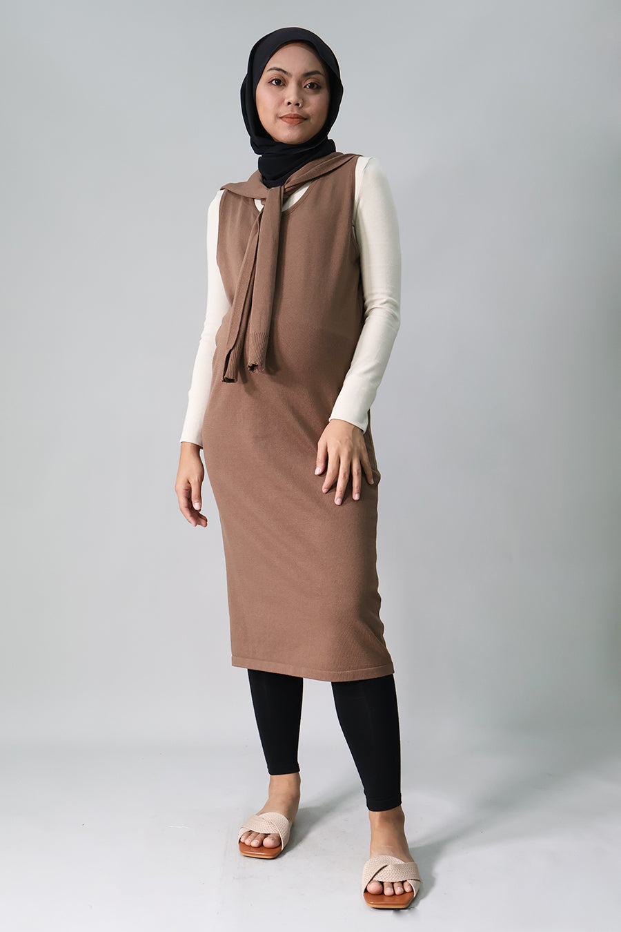 Midi Knit Dress with Scarf