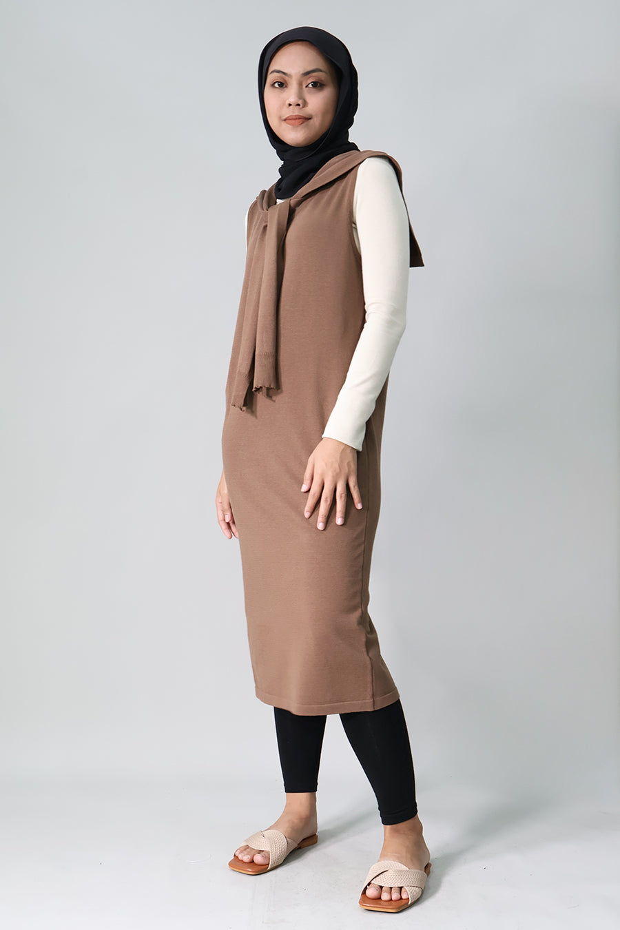 Midi Knit Dress with Scarf