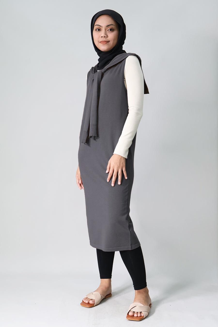 Midi Knit Dress with Scarf
