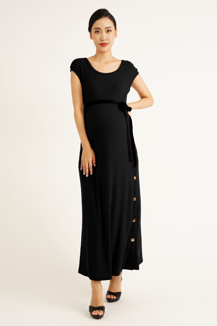 Maternity Side Button Split Maxi Dress