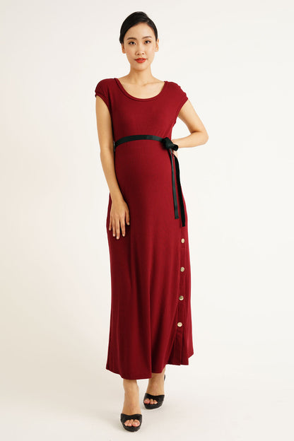 Maternity Side Button Split Maxi Dress