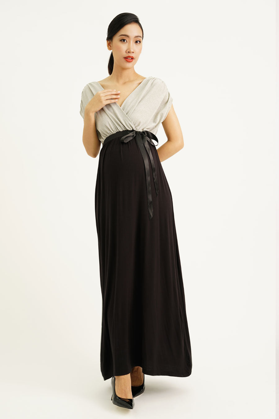 Maternity Lurex V-Neck Maxi Dress