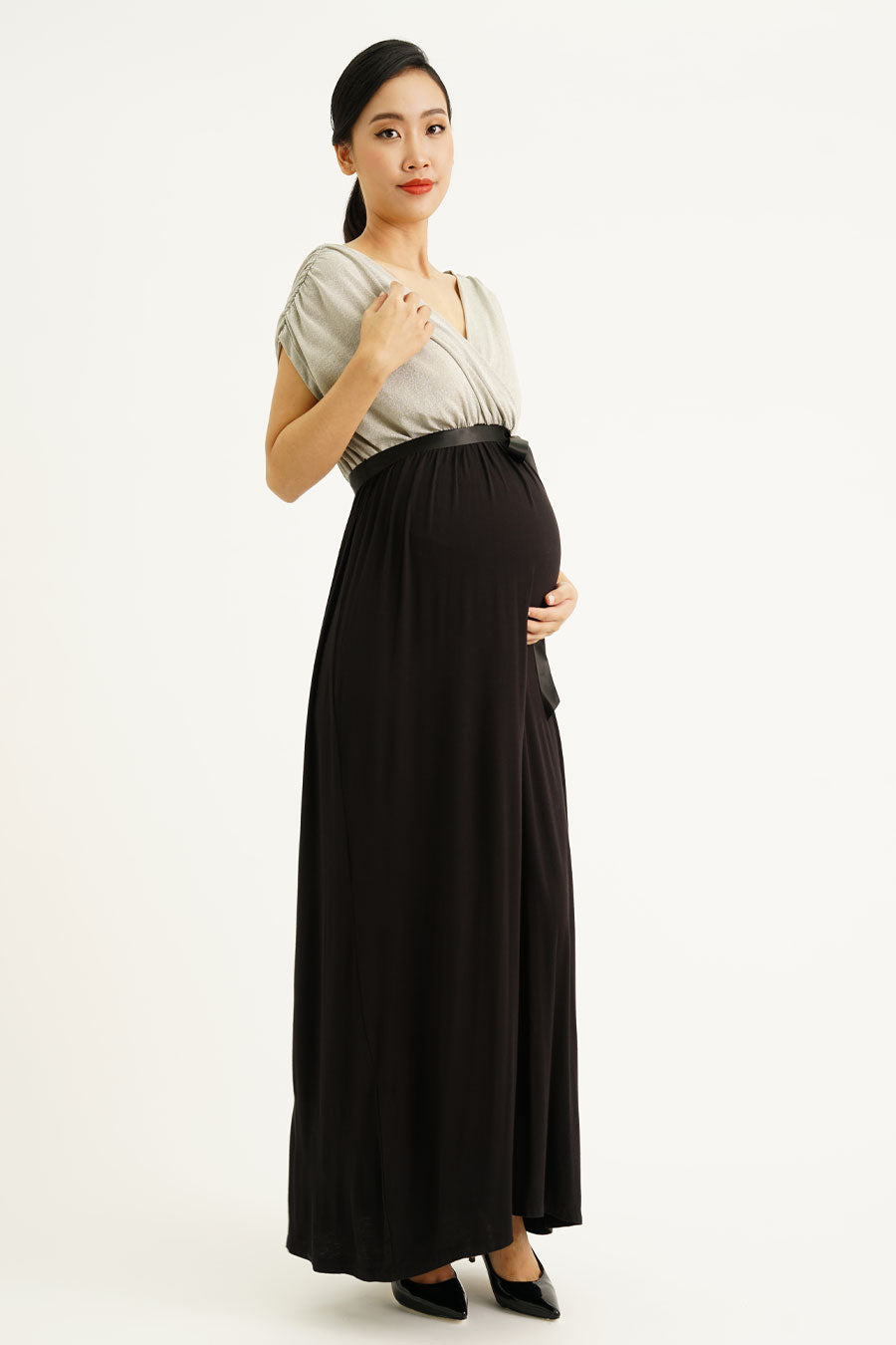 Maternity Lurex V-Neck Maxi Dress