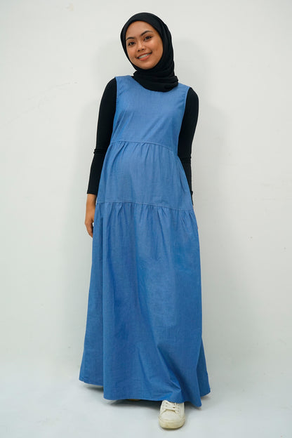 Tiered Maternity Denim Maxi Dress