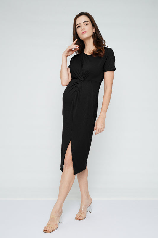 Front Twist Maternity Midi Ribbed Dress