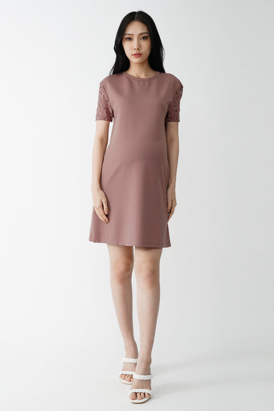 Maternity Lace Sleeves Shift Dress