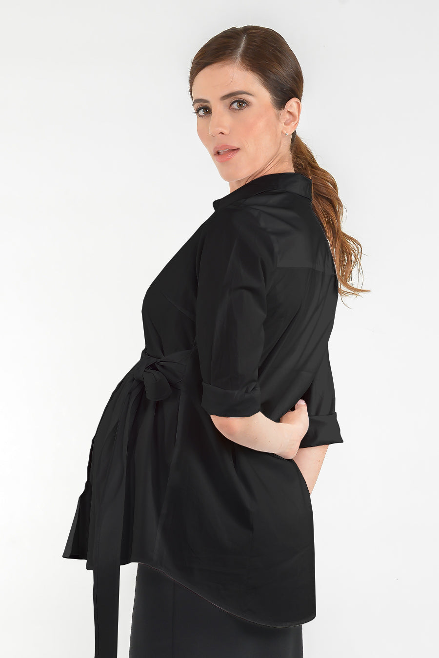 Black Maternity Nursing Tie Front Shirt