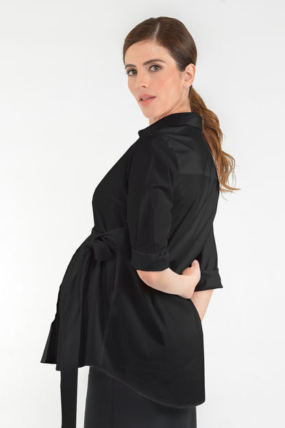 Black Maternity Nursing Tie Front Shirt