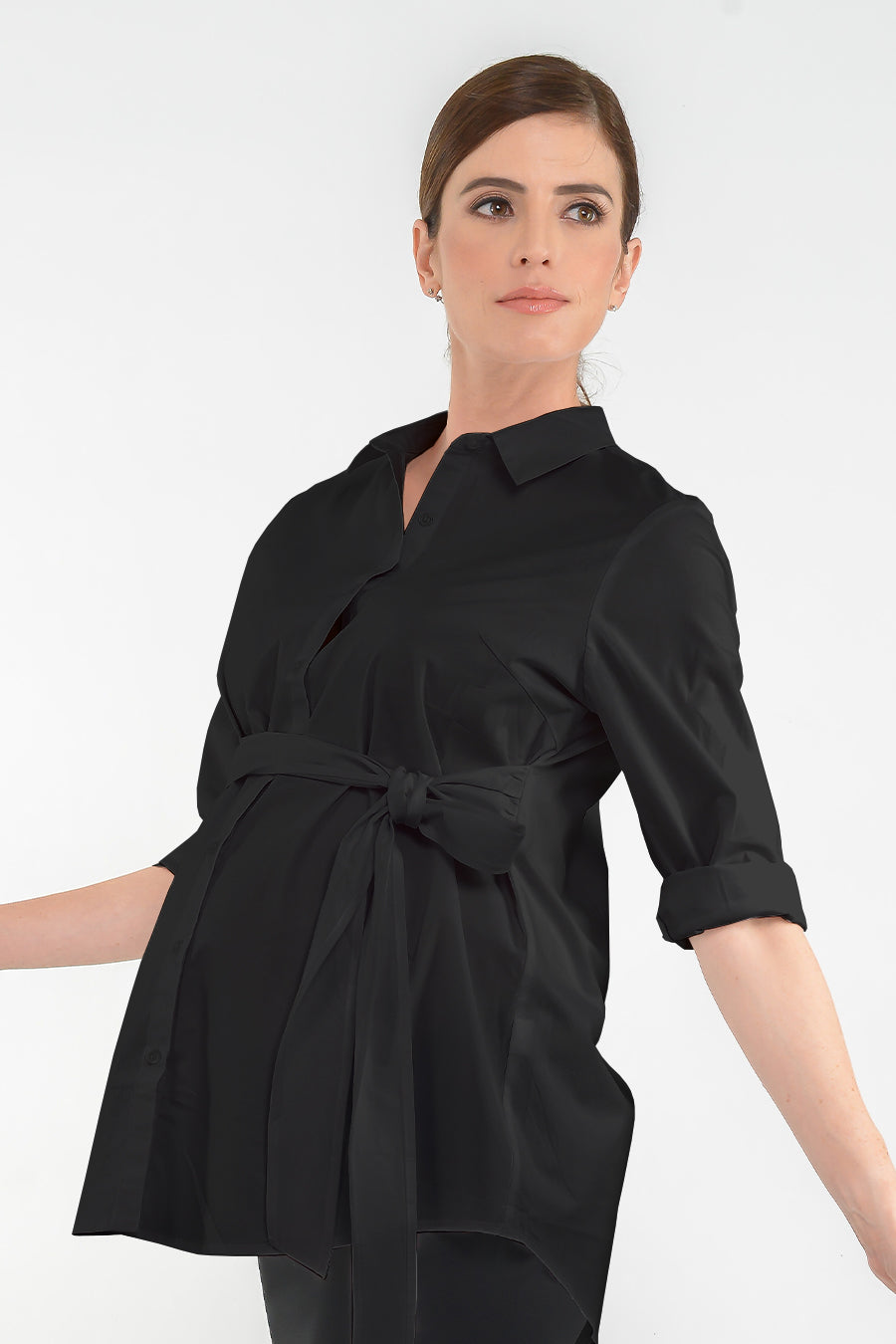Black Maternity Nursing Tie Front Shirt