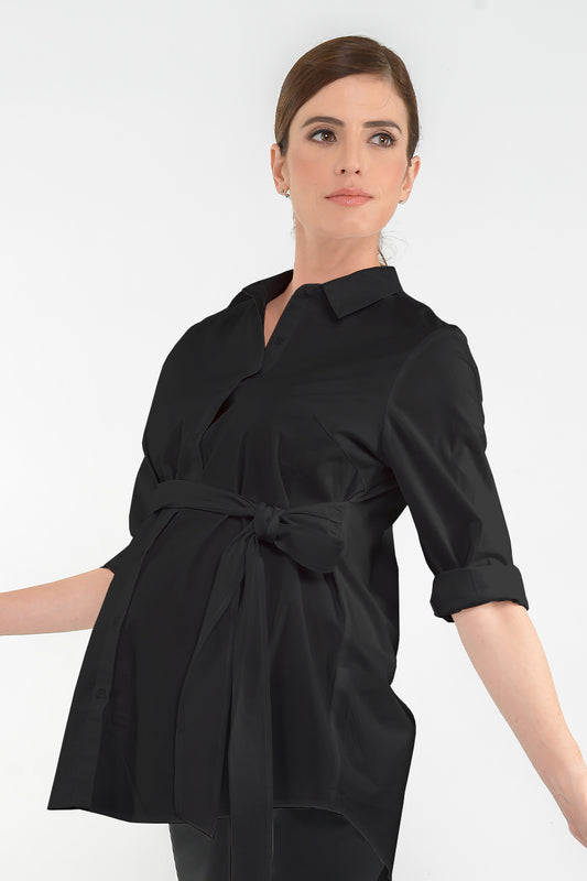 Black Maternity Nursing Tie Front Shirt