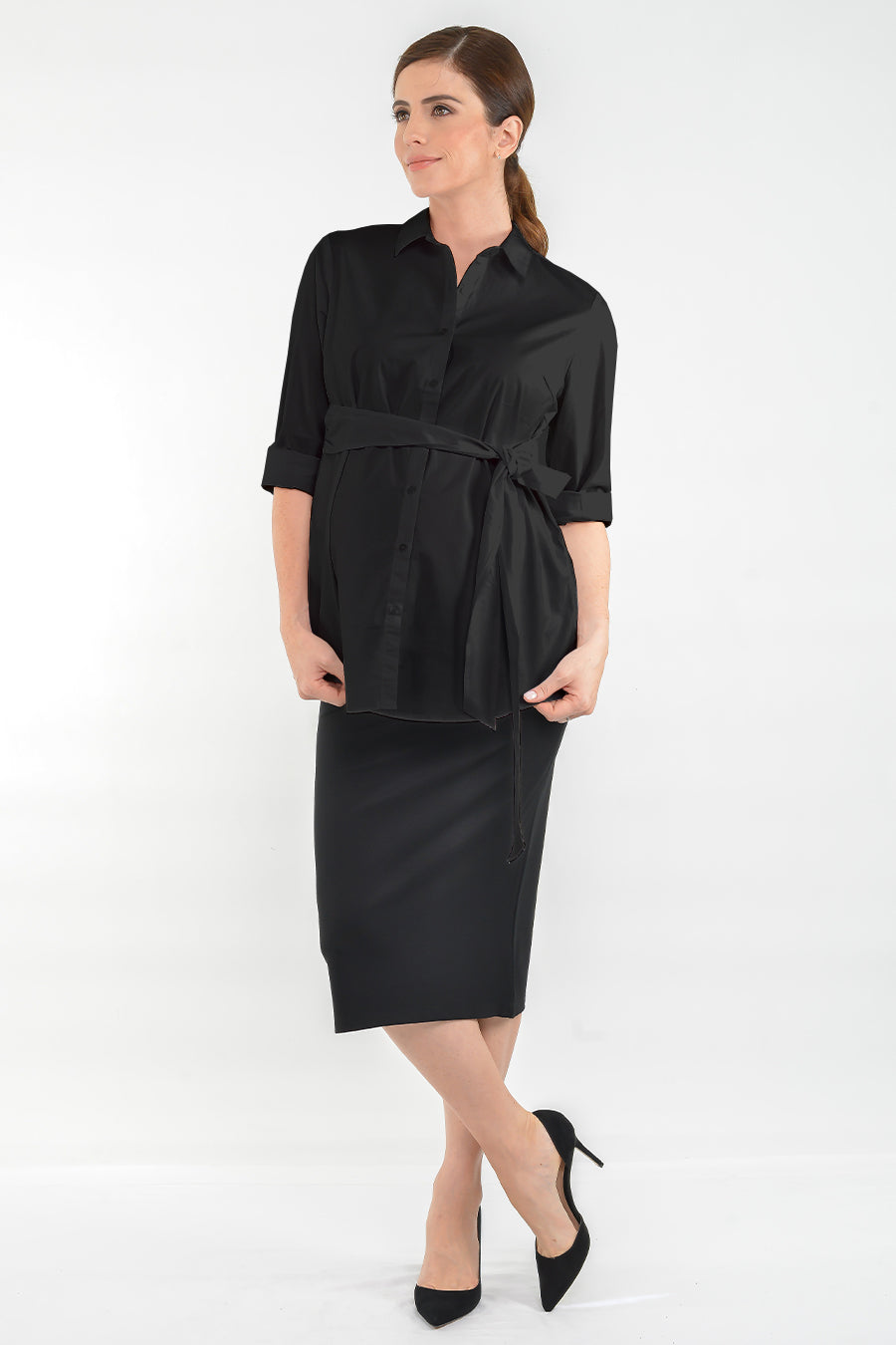 Black Maternity Nursing Tie Front Shirt