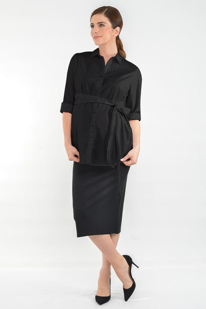 Black Maternity Nursing Tie Front Shirt