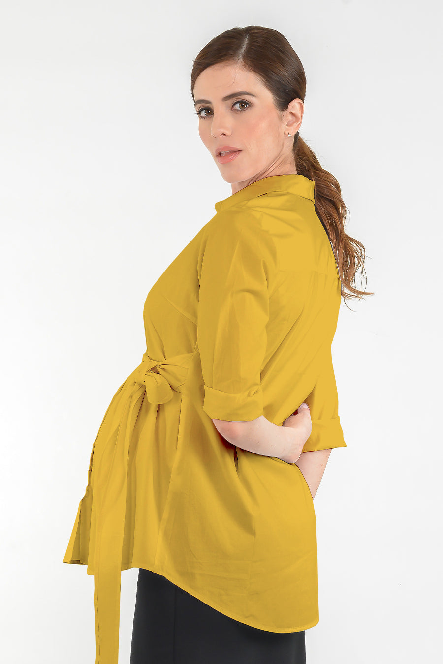 Mustard Maternity Nursing Tie Front Shirt